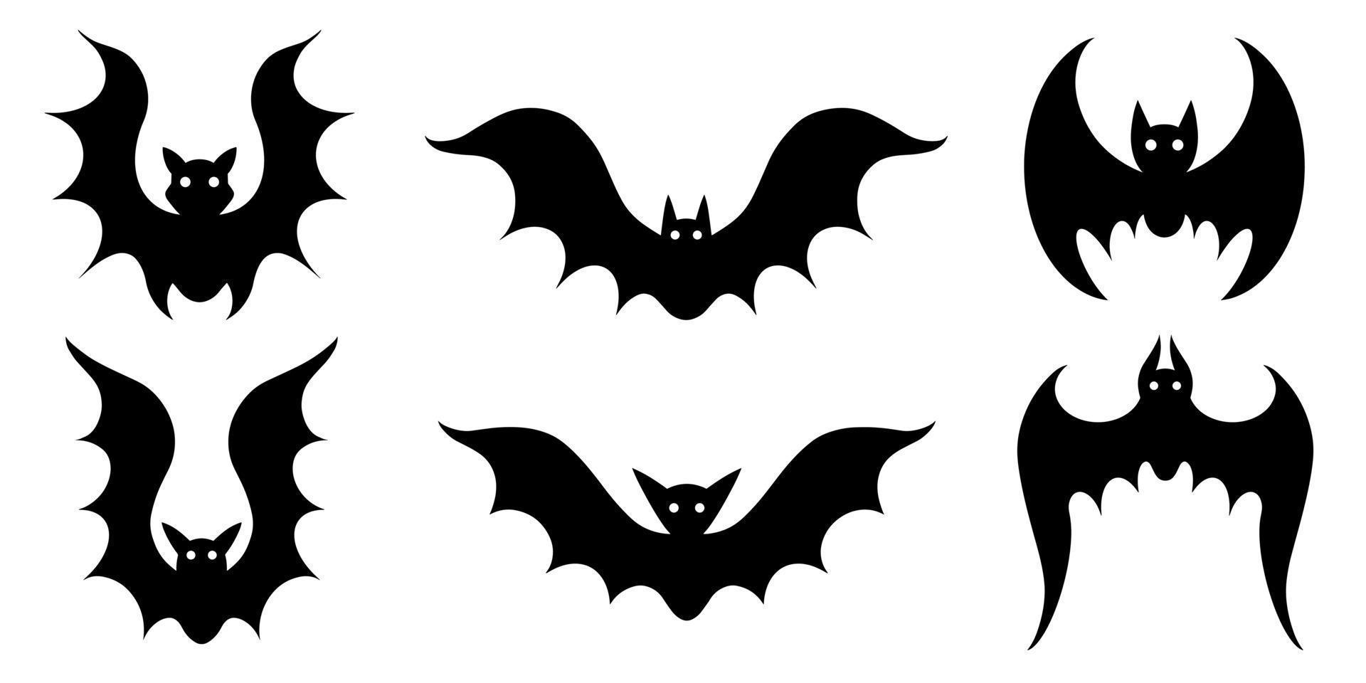 Vektorset von Fledermäusen. isolierte Symbole auf weißem Hintergrund. schwarze Silhouetten von Raubtieren. fliegende Blutsauger in verschiedenen Posen. handgezeichnete vampirskizze. einfarbig. Sammlung für Halloween. vektor