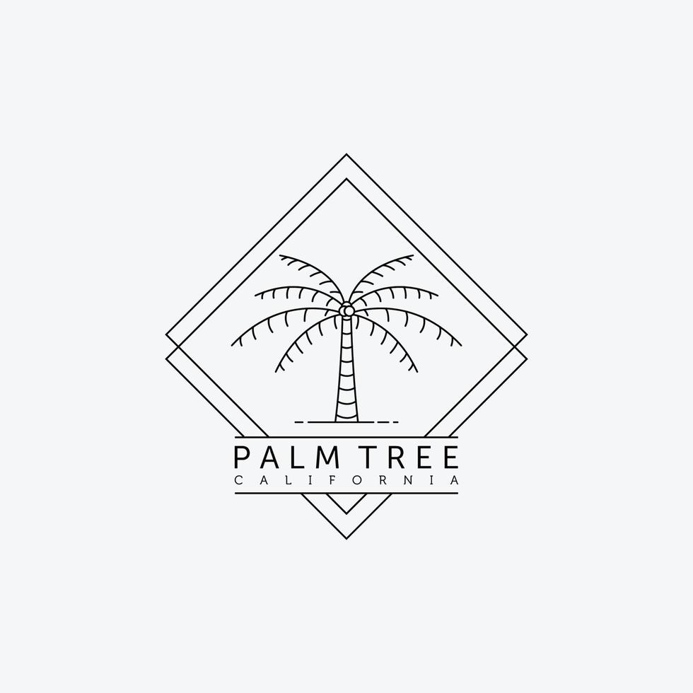 palm eller kokosnöt linjekonst logotyp vektorillustration designkoncept, vintage handritad palm logotyp märke malldesign, vektor