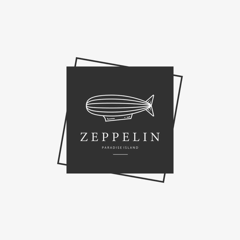 kreatives abzeichen des zeppelin-linienkunst-vintage-logos, illustrationsdesign des luftballontransports, vektor des luftschiffkonzepts