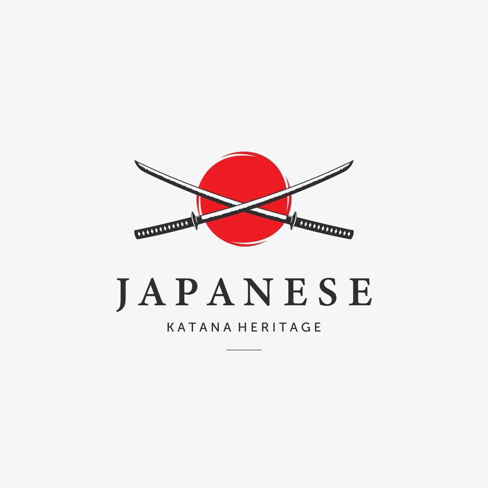 x Sonne Samurai Katana Ninja Logo Vektor Vintage Illustration Design japanisches Kulturerbe