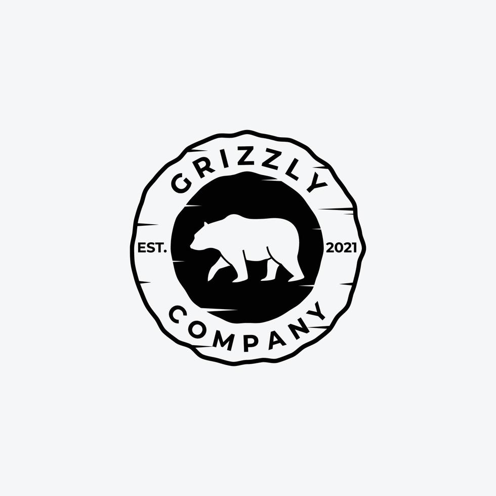 Emblem Vintage Walking Bear Hunter Logo Vektor Design Illustration, Grizzlybär, Eisbär, Schwarzbär