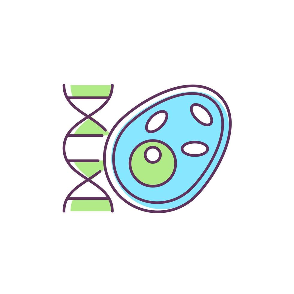 Biologie RGB-Farbsymbol. Studium verschiedener Lebensvorgänge, Organismen, Umwelten. Zelle mit DNA-Struktur. Biologieunterricht. isolierte vektorillustration. einfache gefüllte Strichzeichnung vektor