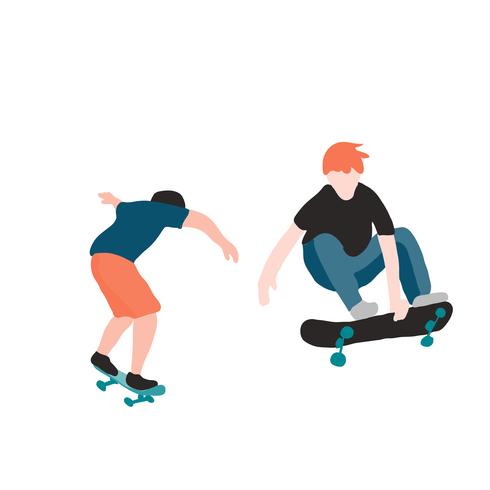 Stylischer Skater in Jeans und Sneakers. Skateboard. Vector Illustration für eine Postkarte oder ein Plakat, drucken Sie für Kleidung. Straßenkulturen.