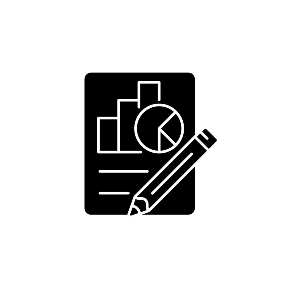 Wirtschaft schwarzes Glyphen-Symbol. Grafiken, Diagramme, Bleistift. Planen, Berichterstellung. Wirtschaftsunterricht in Schulen, Universitäten. Schattenbildsymbol auf Leerraum. vektor isolierte illustration