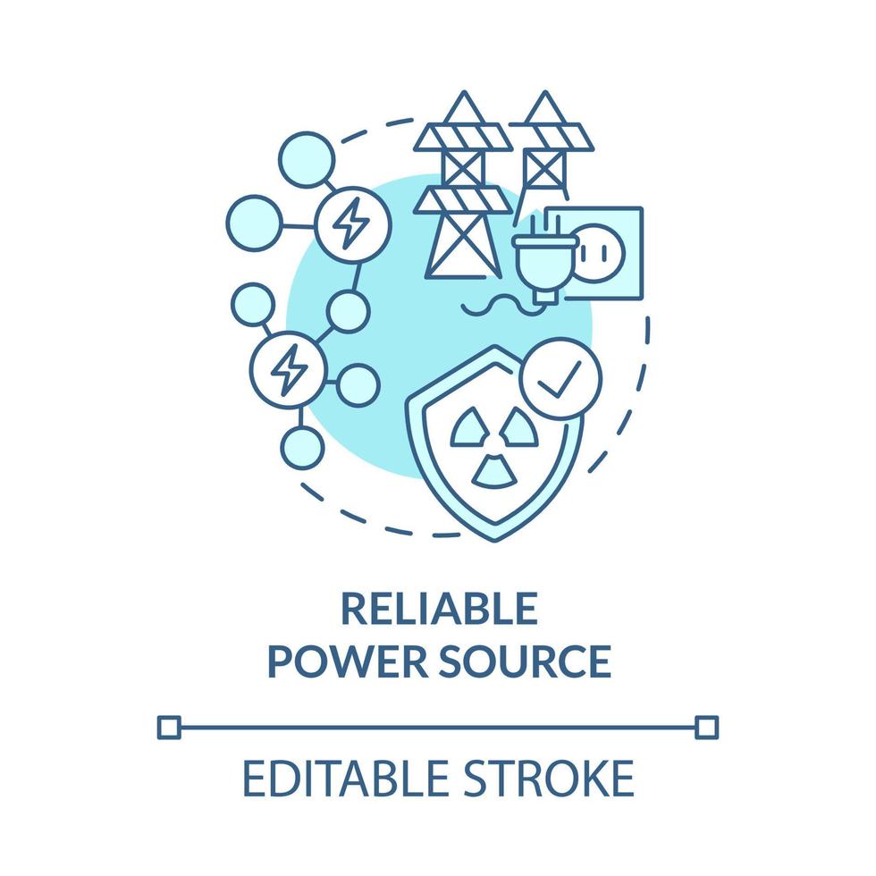 pålitlig strömkälla blå konceptikon. kärnenergi fördel abstrakt idé tunn linje illustration. nationell genomsnittlig tillförlitlighet. vektor isolerade kontur färgritning. redigerbar linje