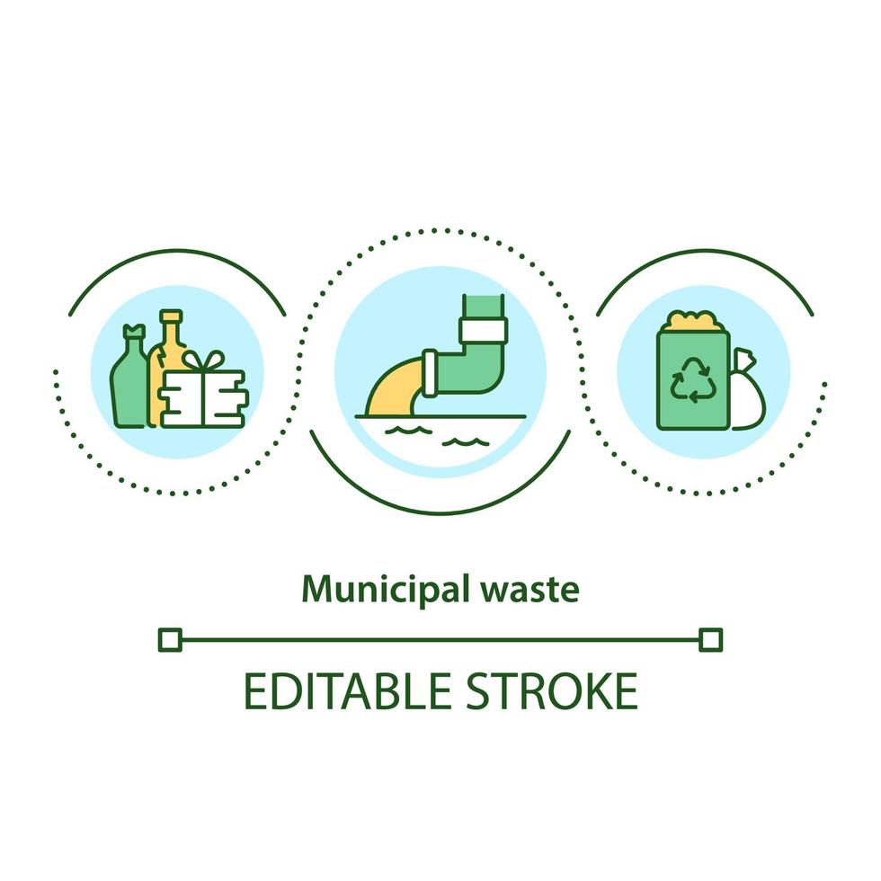 Symbol für das Konzept des kommunalen Abfalls. Abfallrecycling. verschiedene Arten von kommunalen Müllprodukten abstrakte Idee dünne Linie Illustration. Vektor isolierte Umrissfarbe Zeichnung. editierbarer Strich