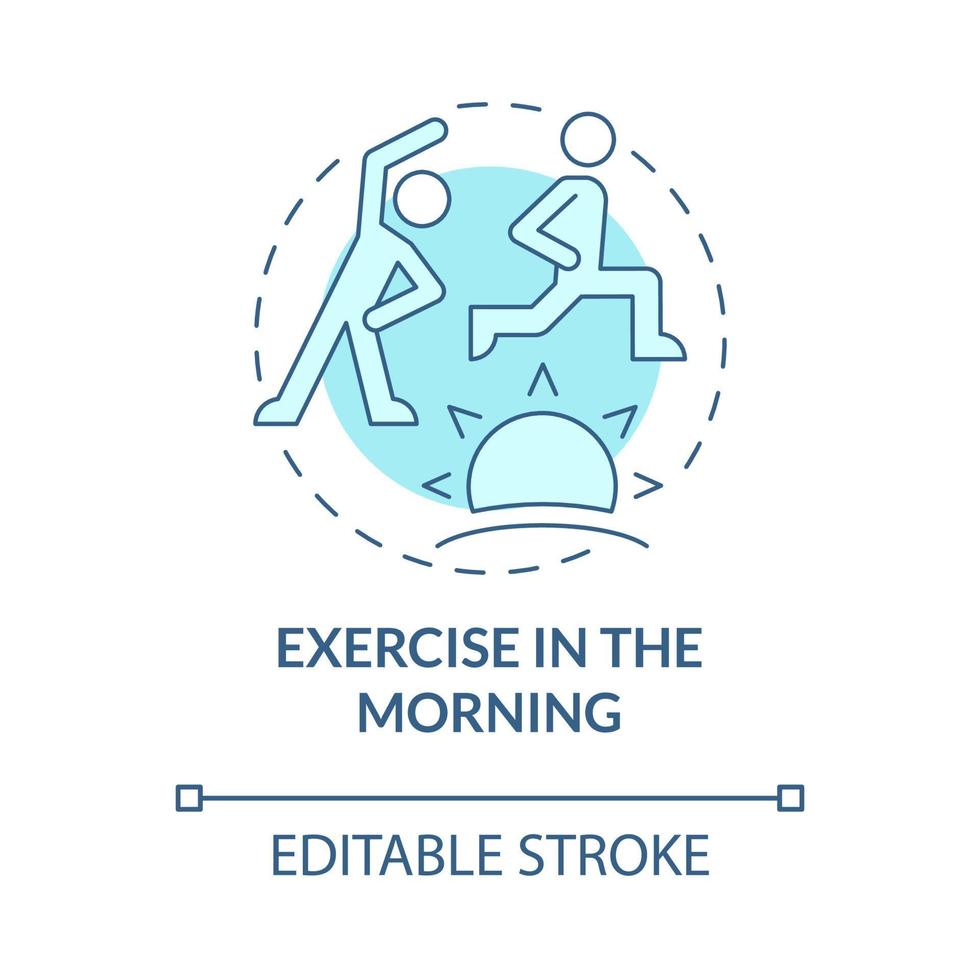 träning på morgonen turkos konceptikon. träning för hälsosam livsstil abstrakt idé tunn linje illustration. isolerade konturritning. redigerbar linje. roboto-medium, otaliga pro-bold typsnitt som används vektor