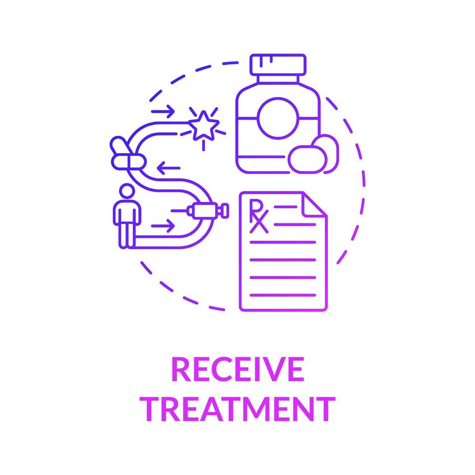 Erhalten Sie das lila Konzeptsymbol für den Behandlungsverlauf. Gesundheitsvorsorge. klinischer Therapiekurs. Genesung von Krankheiten. physiotherapie abstrakte idee dünne linie illustration. Vektor isolierte Umrissfarbe Zeichnung