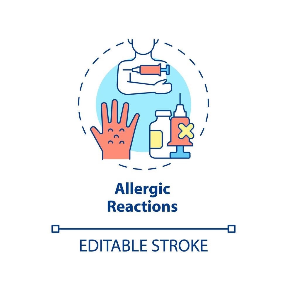 Symbol für das Konzept allergischer Reaktionen. kontraindikationen für covid-impfstoffe abstrakte idee dünne linienillustration. schlimmer Ausschlag am Körper. medizinischer Zustand. Vektor isolierte Umrissfarbe Zeichnung. editierbarer Strich