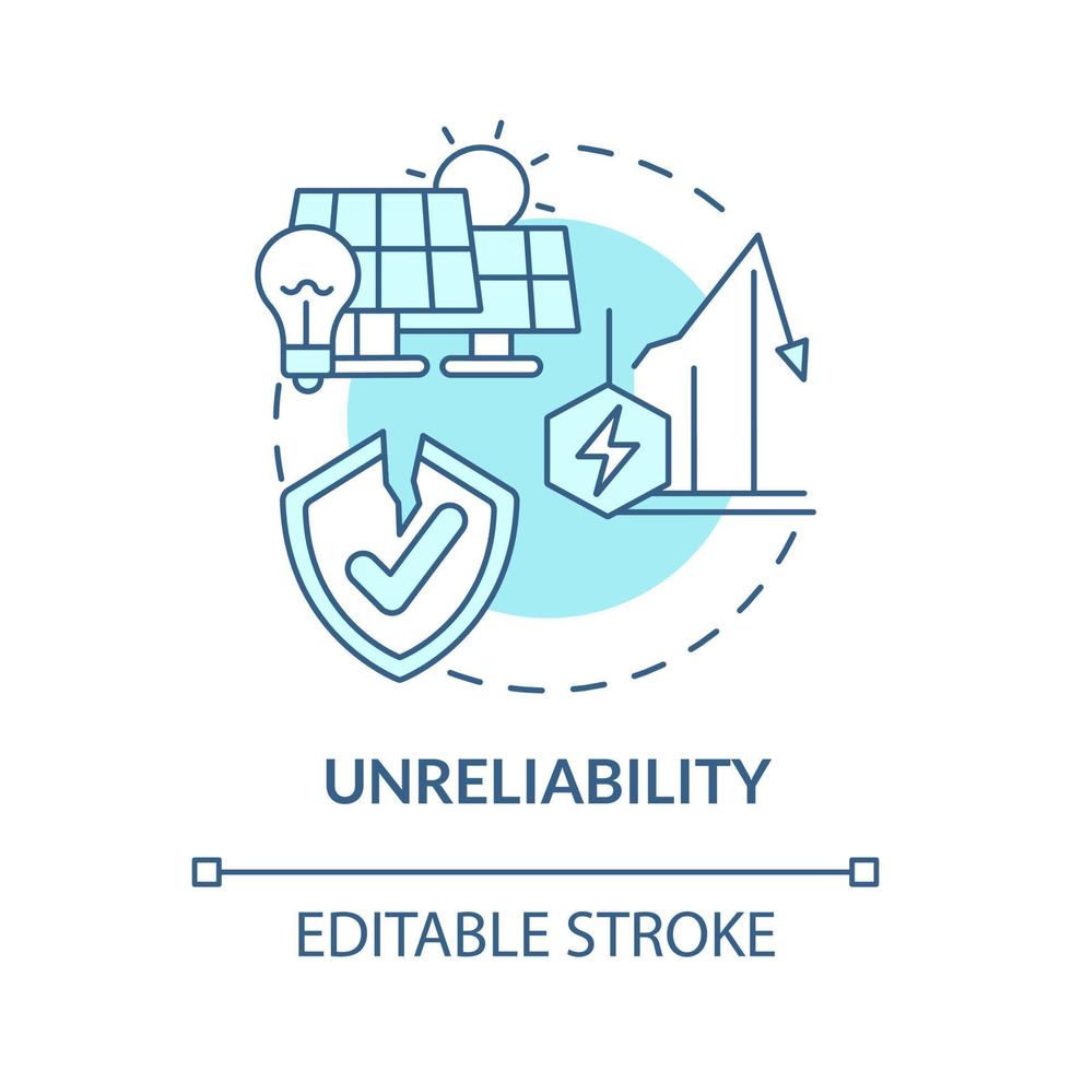 opålitlighet blå koncept ikon. förnybar energi nackdel abstrakt idé tunn linje illustration. fel på solpaneler. ineffektiv generator. vektor isolerade kontur färgritning. redigerbar linje