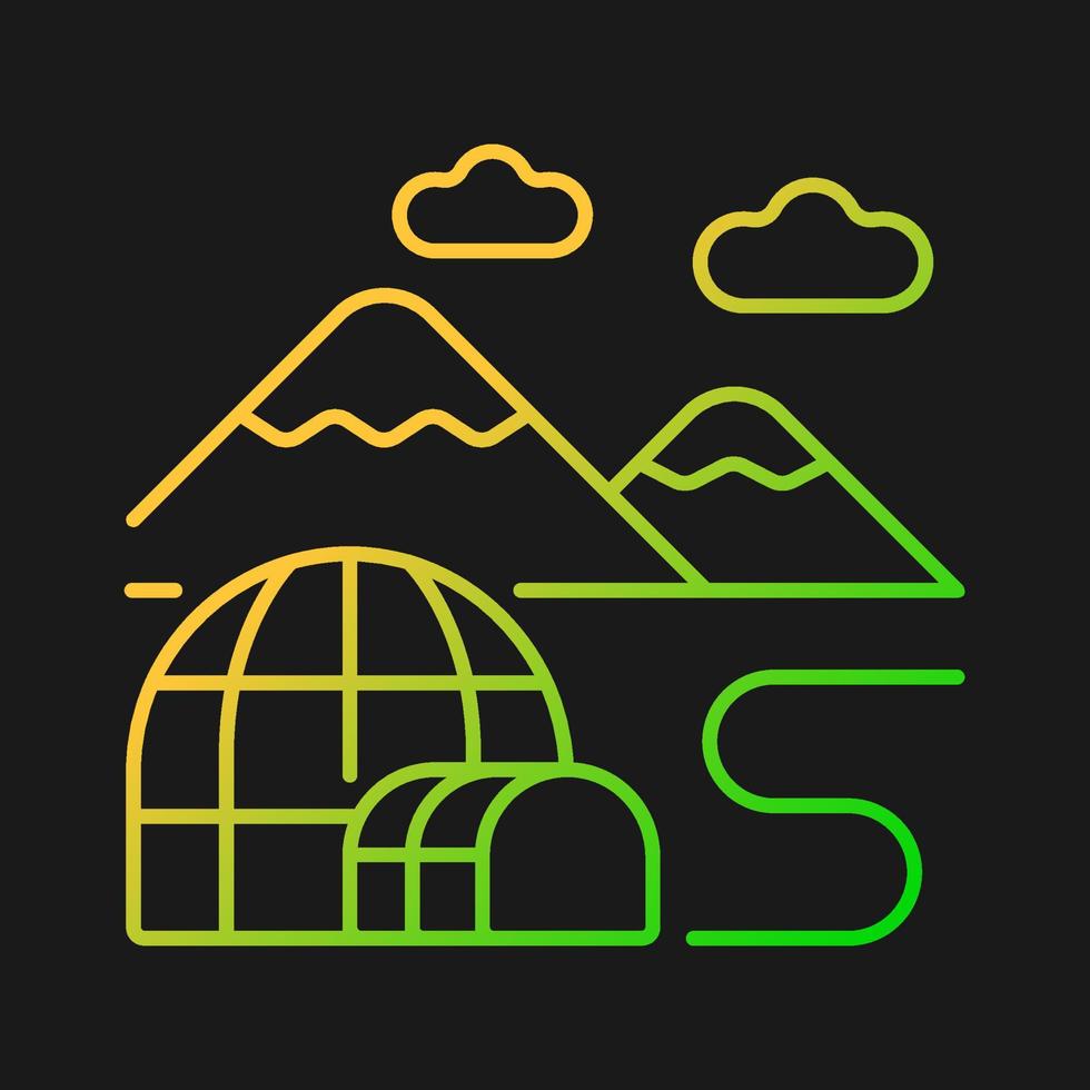 tundra gradient vektor ikon för mörkt tema. kallt arktiskt område. vanlig trädlös landform. polaröknen. norra biom. tunn linje färgsymbol. modern stil piktogram. vektor isolerade konturritning