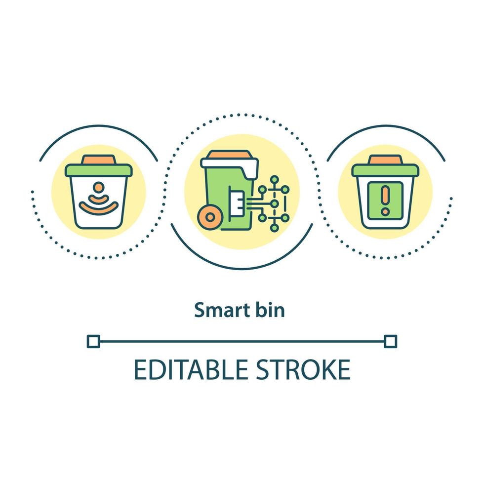 smart bin koncept ikon. använder modern teknik för att minska nivån av miljöföroreningar abstrakt idé tunn linje illustration. vektor isolerade kontur färgritning. redigerbar linje