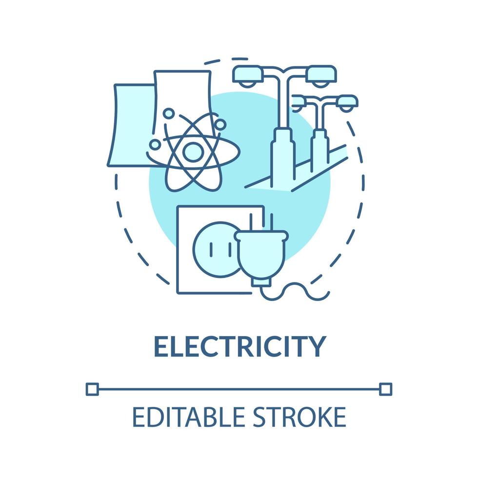 Symbol für blaues Stromkonzept. nukleare energienutzung abstrakte idee dünne linie illustration. Kernspaltung und Zerfallswärme. erneuerbare Energie. Vektor isolierte Umrissfarbe Zeichnung. editierbarer Strich