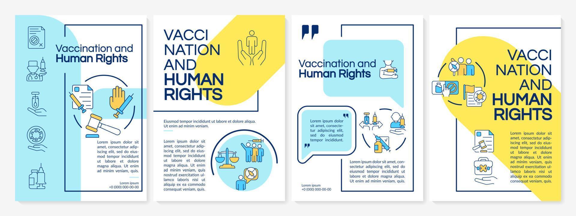 broschyrmall för vaccination och grundläggande friheter. flygblad, häfte, broschyrtryck, omslagsdesign med linjära ikoner. vektorlayouter för presentation, årsredovisningar, annonssidor vektor