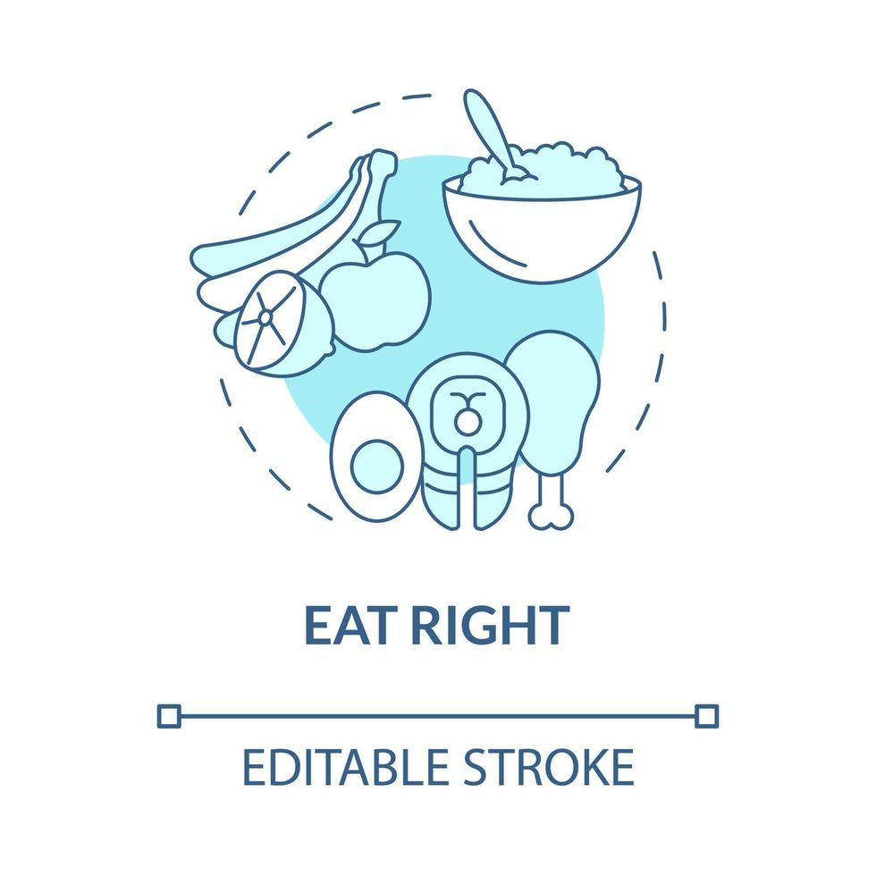 Essen Sie das richtige türkisfarbene Konzeptsymbol. gesunde Ernährung. wählen sie eine gesunde ration abstrakte idee dünne linie illustration. isolierte Umrisszeichnung. editierbarer Strich. Roboto-Medium, unzählige pro-fette Schriftarten verwendet vektor