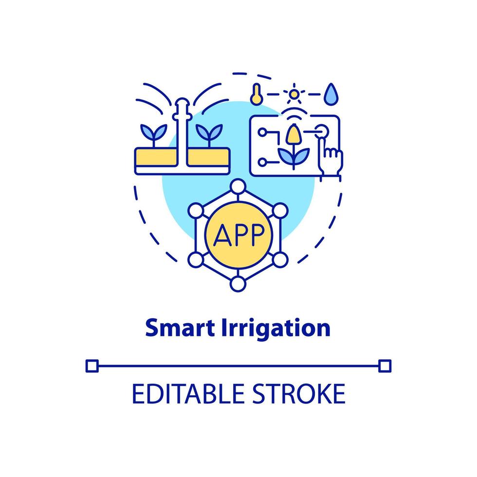 Symbol für intelligentes Bewässerungskonzept. Home-Automation-Gerät abstrakte Idee dünne Linie Illustration. landwirtschaftliche Automatisierung. isolierte Umrisszeichnung. editierbarer Strich. Arial, unzählige pro-fette Schriftarten verwendet vektor