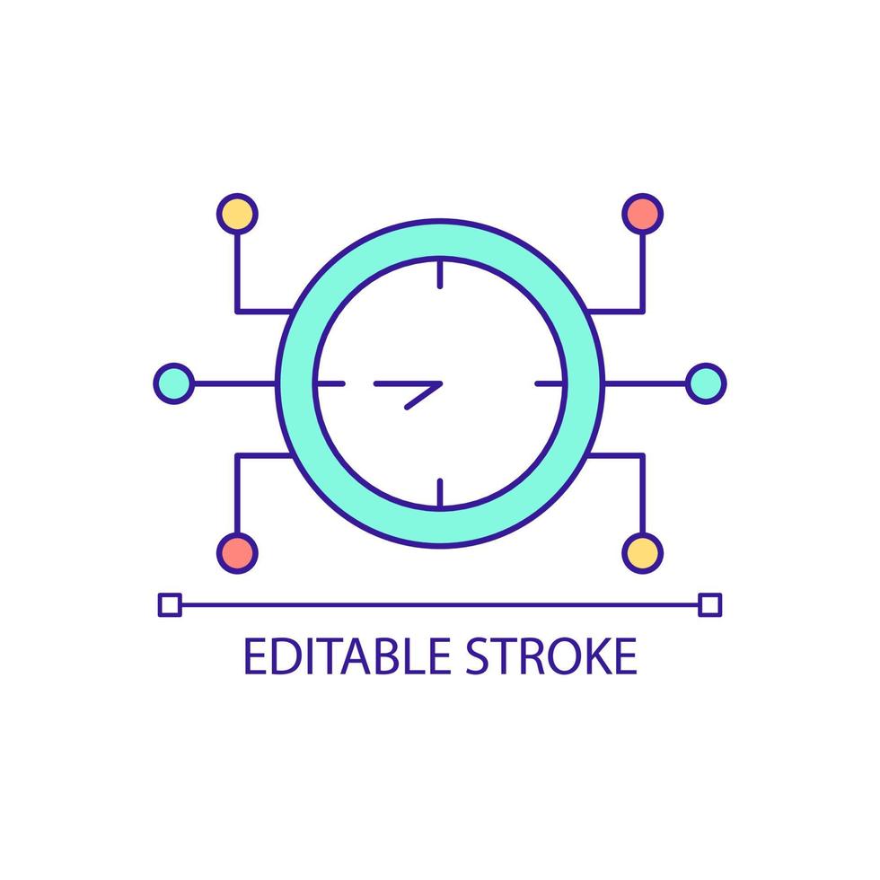 tidsinställning för intelligent apparat rgb färgikon. komponent för smarta nät. energisystem. isolerade vektor illustration. enkel fylld linjeritning. redigerbar linje. arial teckensnitt som används