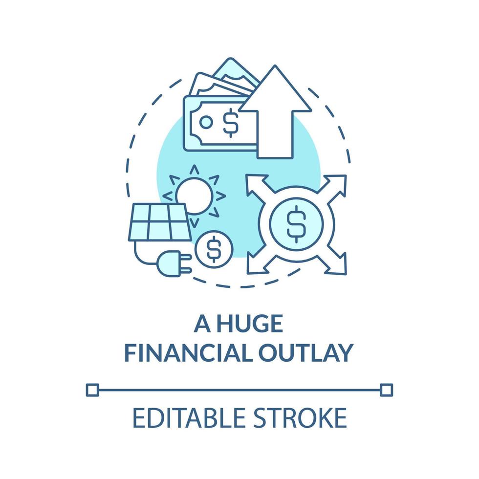 enorma ekonomiska utgifter blå konceptikon. förnybar energi nackdel abstrakt idé tunn linje illustration. höga underhållskostnader. vektor isolerade kontur färgritning. redigerbar linje