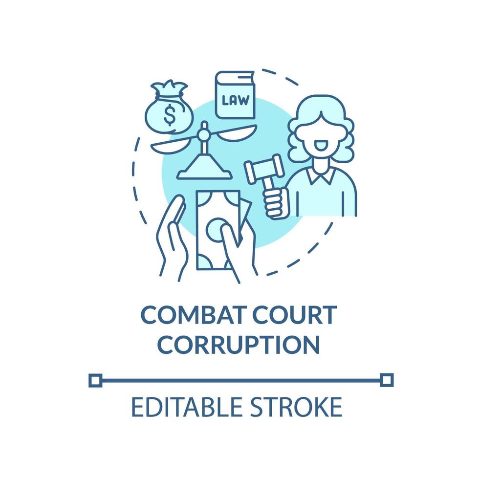 Symbol für das Konzept der Korruption vor Gericht bekämpfen. korrupte Justizzweig abstrakte Idee dünne Linie Illustration. Bestechung und politische Einmischung. Vektor isolierte Umrissfarbe Zeichnung. editierbarer Strich