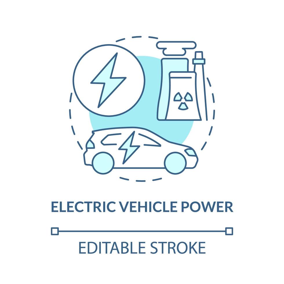 Symbol für das blaue Konzept des Elektrofahrzeugs. nukleare energienutzung abstrakte idee dünne linie illustration. alternativer Treibstoff. kohlenstofffreier Strom. Vektor isolierte Umrissfarbe Zeichnung. editierbarer Strich