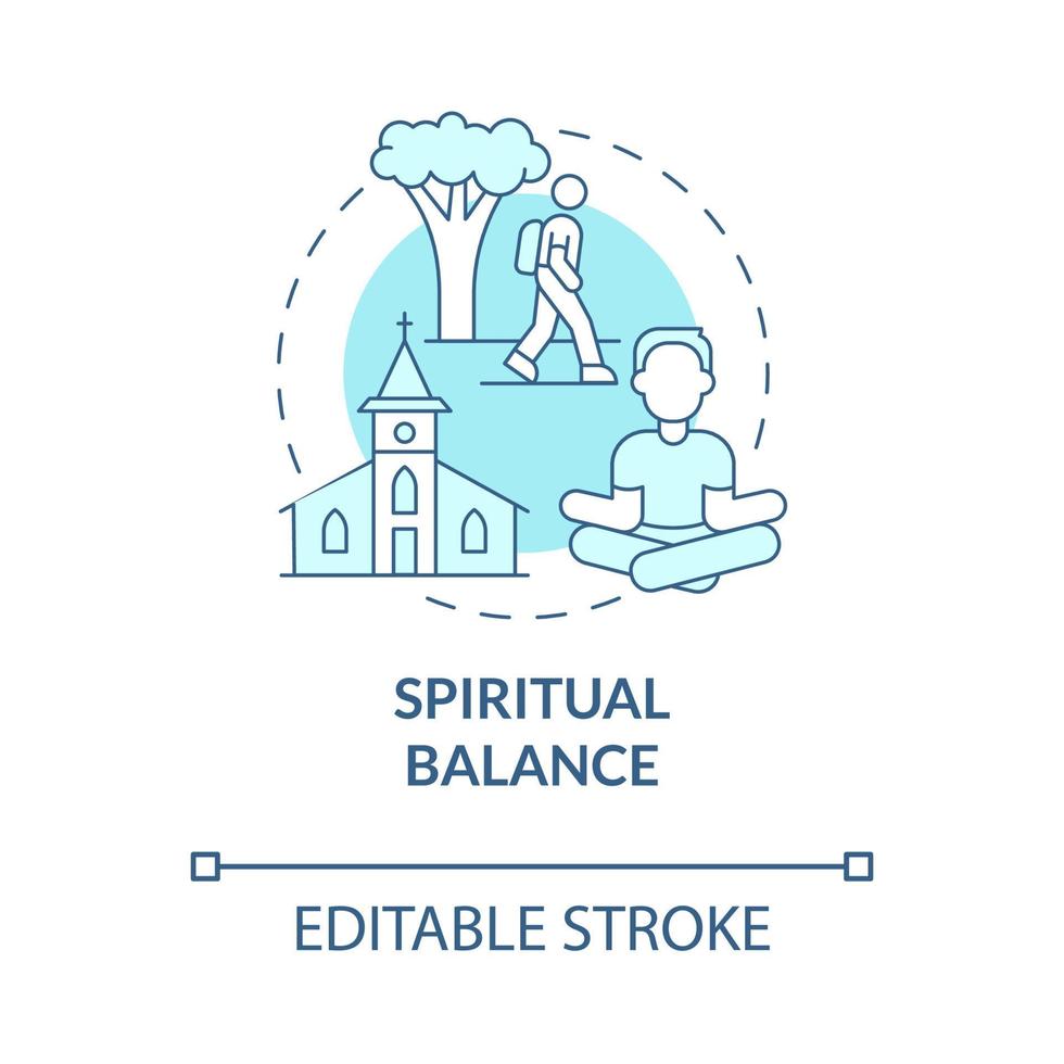 Symbol für das türkisfarbene Konzept des spirituellen Gleichgewichts. inspirierende praxis abstrakte idee dünne linie illustration. isolierte Umrisszeichnung. editierbarer Strich. Roboto-Medium, unzählige pro-fette Schriftarten verwendet vektor