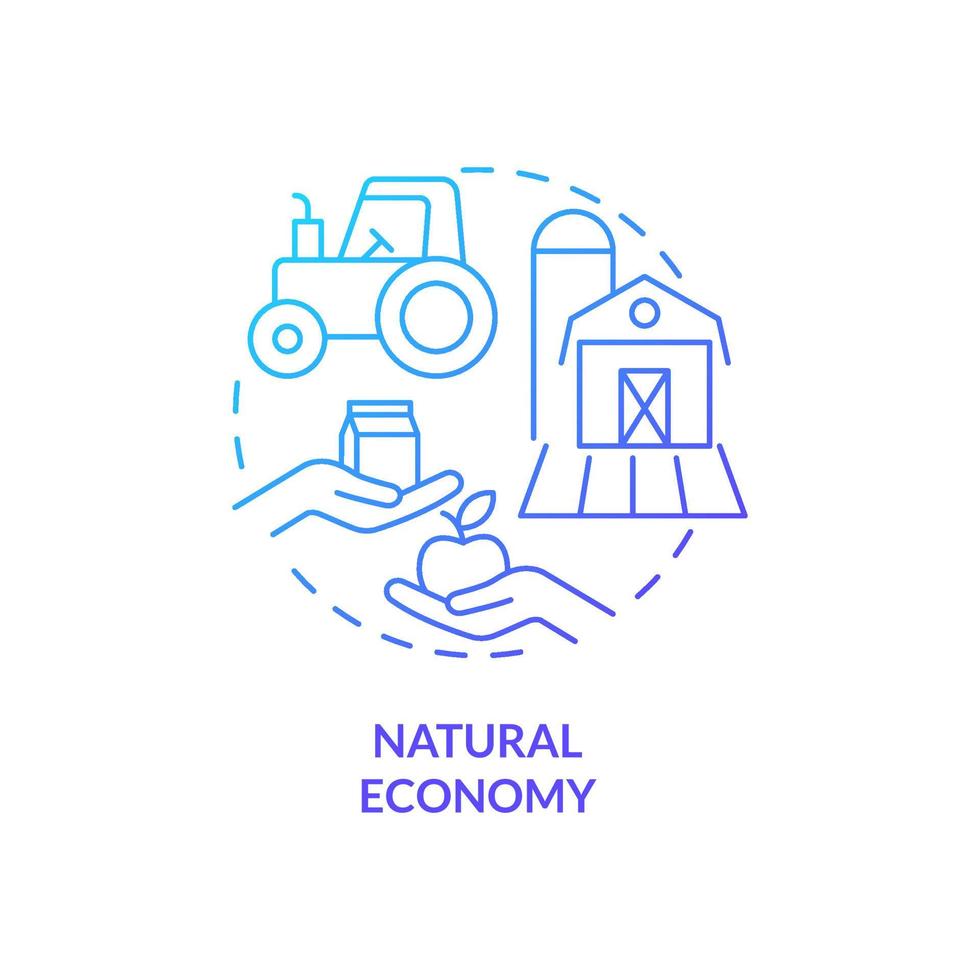 naturlig ekonomi blå gradient koncept ikon. utbyte av inhemska produkter. bytesgods. ekonomi modeller abstrakt idé tunn linje illustration. isolerade konturritning. otaliga pro-bold typsnitt som används vektor