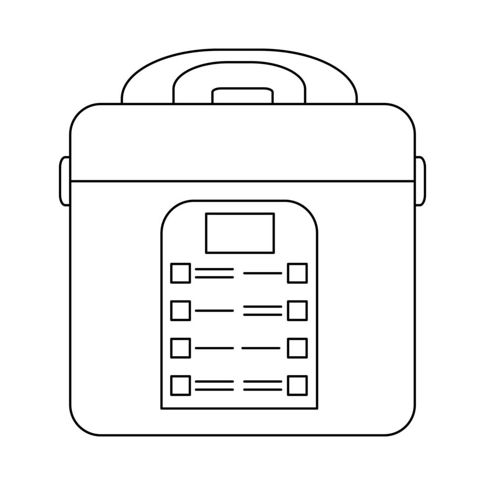 Multicooker-Gliederungssymbol. dünne Linie Slow Cooker Zeichen isoliert auf weißem Hintergrund. Vektorillustration für Webdesign. Kleingerät für Küche und Haushalt. Haushaltswerkzeug-Symbol. Essenszubereitung vektor