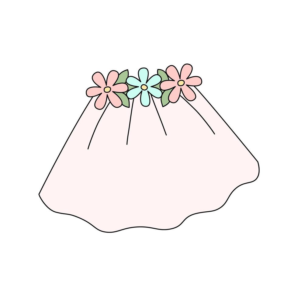 Hochzeit Brautschleier mit Blumenkrone. Pastellvektorillustration lokalisiert auf weißem Hintergrund. Symbol für Junggesellinnenabschied. Design für eine Einladungskarte zum Junggesellinnenabschied vektor
