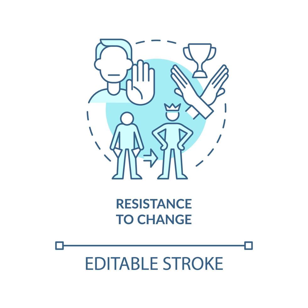 Widerstand gegen blaues Konzeptsymbol. Unwilligkeit, das Leben zu transformieren, abstrakte Idee, dünne Linie Illustration. Hindernis für die Glückseinstellung. Vektor isolierte Umrissfarbe Zeichnung. editierbarer Strich