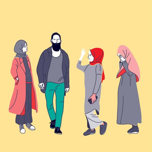 muslimer, kvinna, tjejer och man vektor illustration
