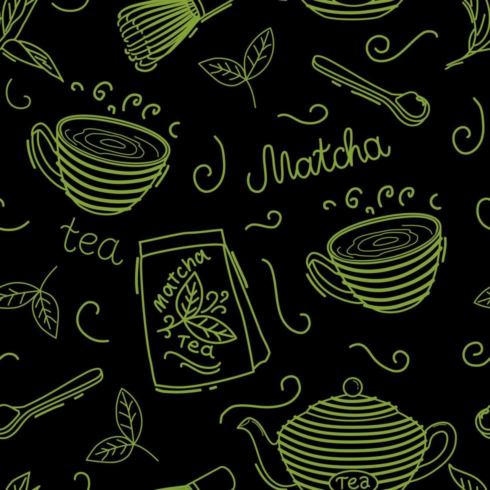 Matcha-Tee nahtloses Muster. Vektor-Illustration. vektor