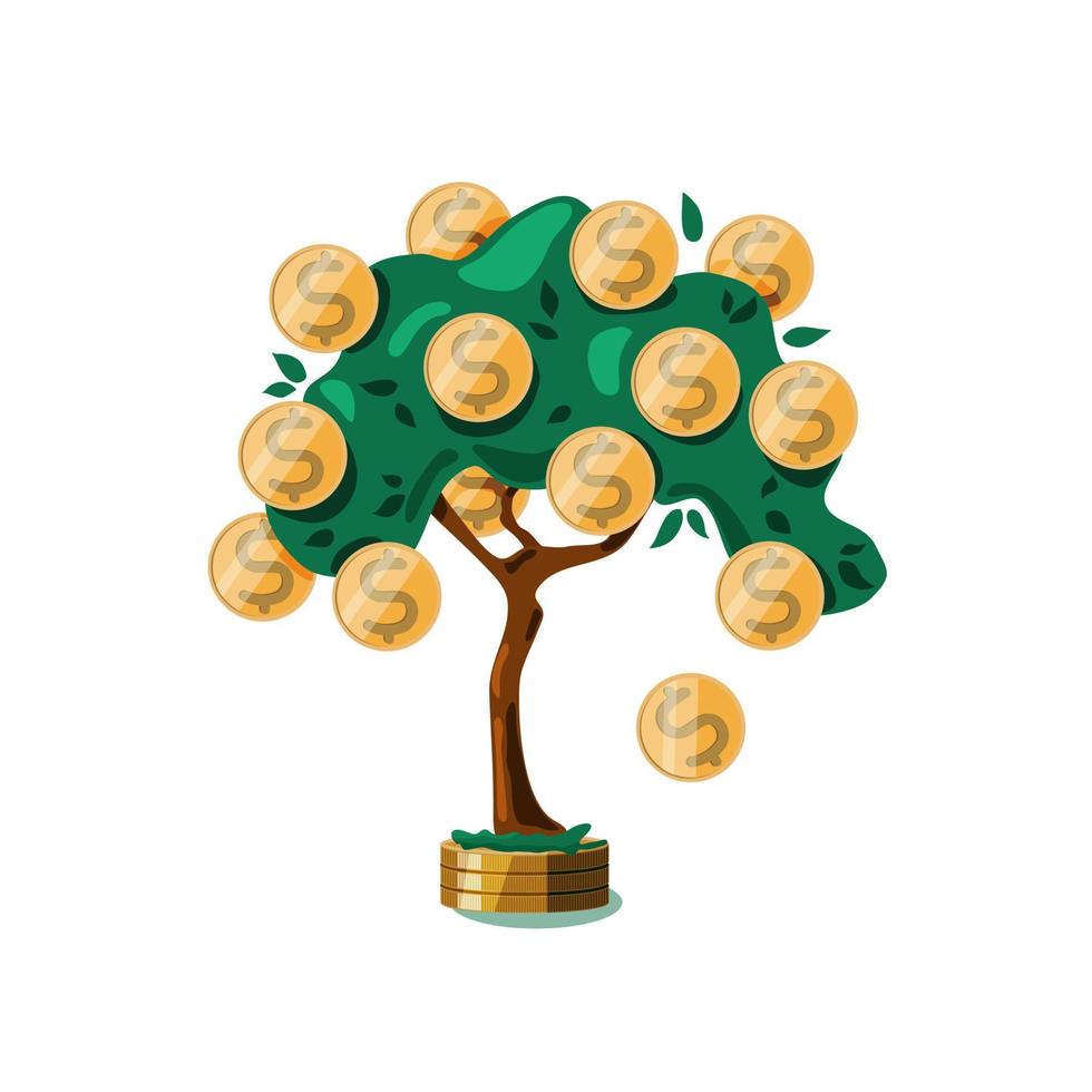 pengaträd med dollarmynt på en vit isolerad bakgrund. begreppet tillväxt, rikedom, insättning. vektor. vektor
