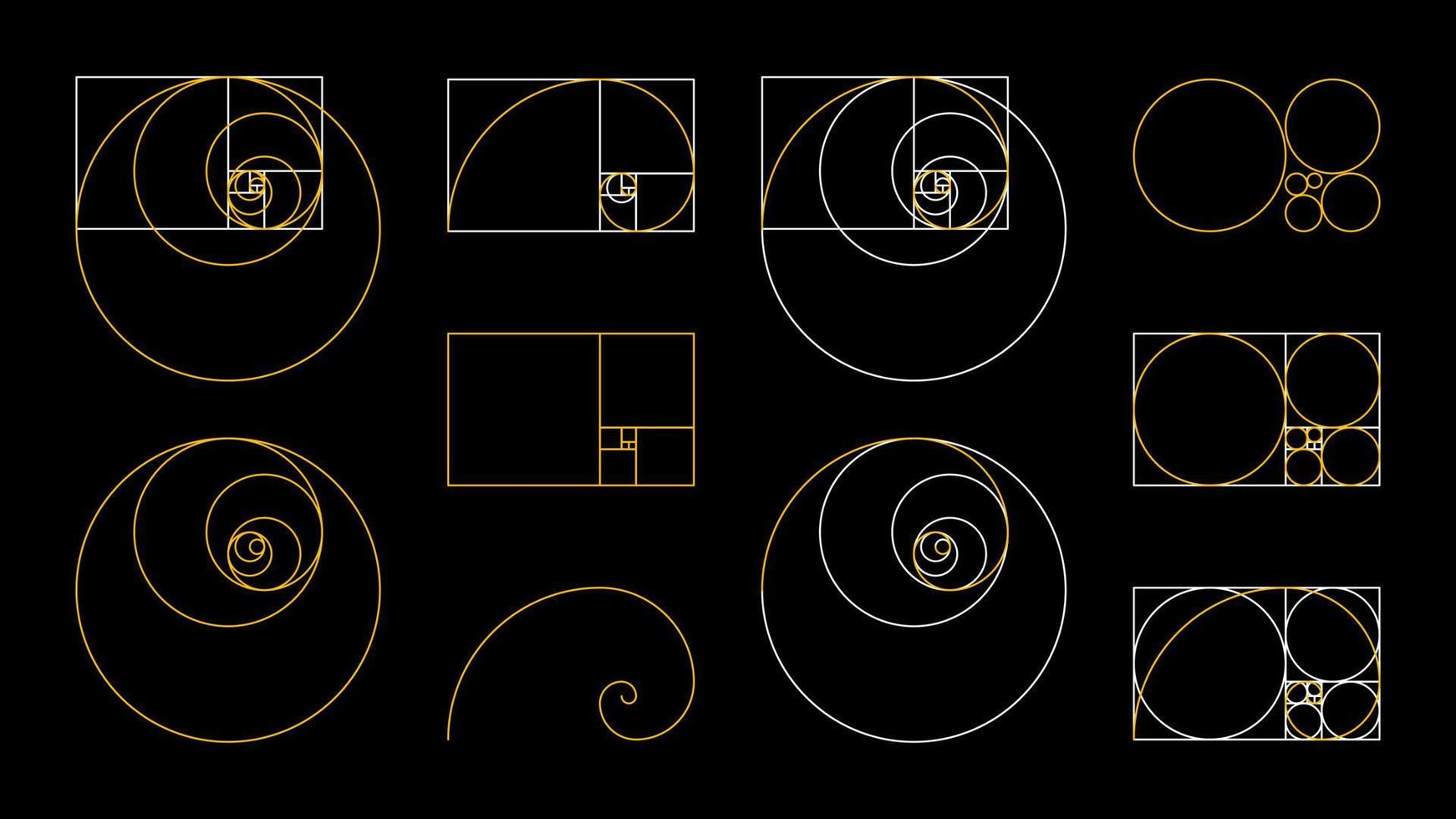 gyllene snitt fibonacci set. en spiral för harmoni, komposition, logotyper och design. korrekta proportioner. vektor