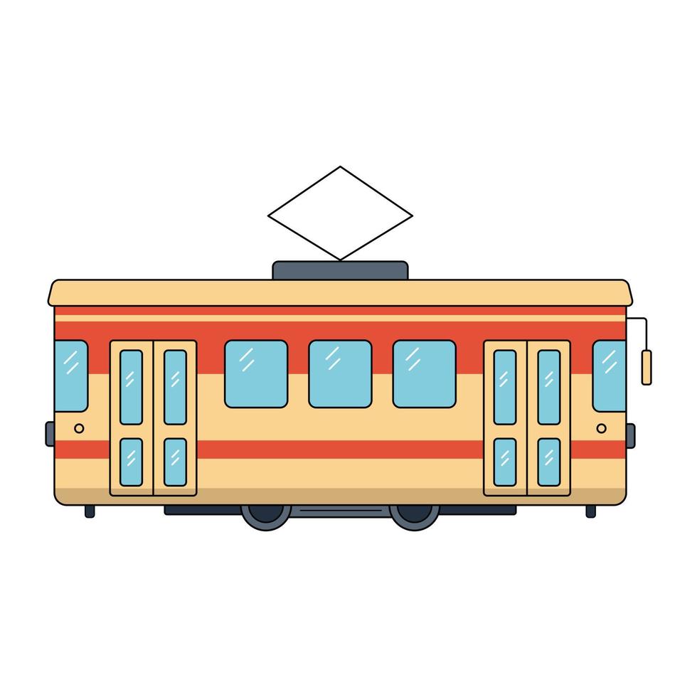 röd stadsspårvagn. landtransport i städerna. vektor illustration i platt linje stil på en vit isolerad bakgrund.