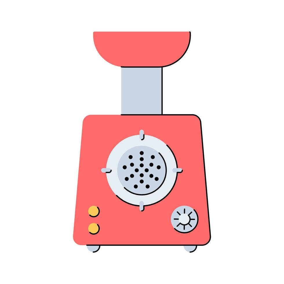 elektrisk köttkvarn. köttfärs. köksutrustning. verktyg för att tillaga köttfärs. platt stil. isolerade vektorillustration på vit bakgrund. vektor