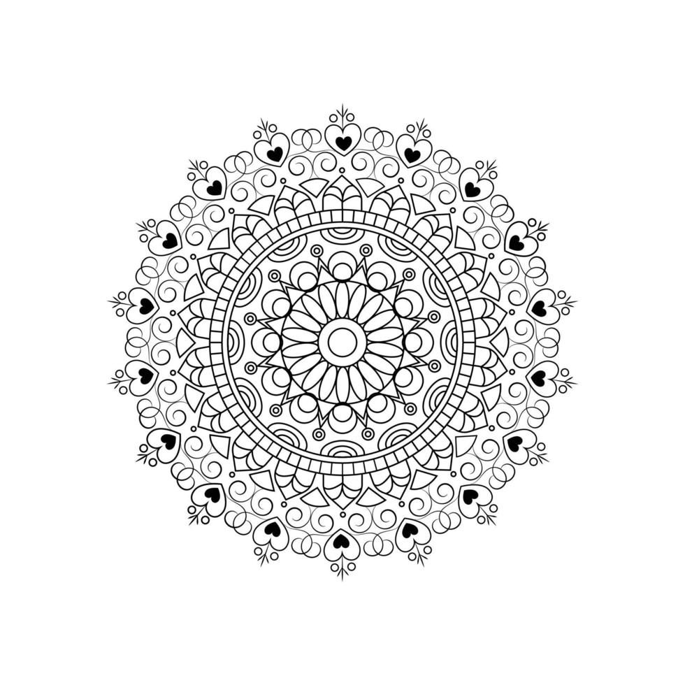 Strahlenrand Mandala Maßwerk Rad Mehndi Design. Maßwerk beruhigende Verzierung. ordentliche, gleichmäßige, monochrome, harmonische Doodle-Textur. gleichgültig diskret. Verstrebung verwendbares kritzelndes Mehndi-Muster. Vektor. vektor