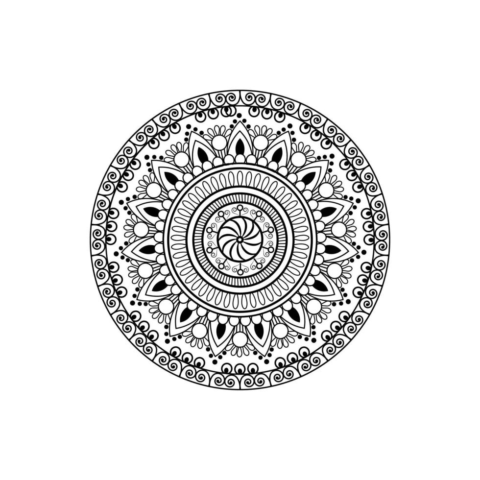 svart och vit rund etnisk mandala, vektorillustration på vit bakgrund. kan användas för målarbok, gratulationskort, telefonfodraltryck, etc. islam, arabiska, pakistan, marockanska, turkiska motiv. vektor