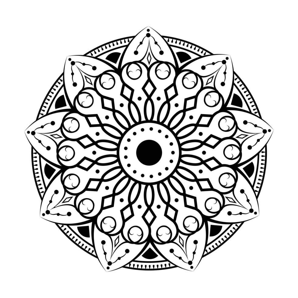 blomformad mandala, svartvitt mönster. kan användas för gratulationskort, telefonfodral tryck, etc. handritad bakgrund, vektor isolerad på vitt. eps10