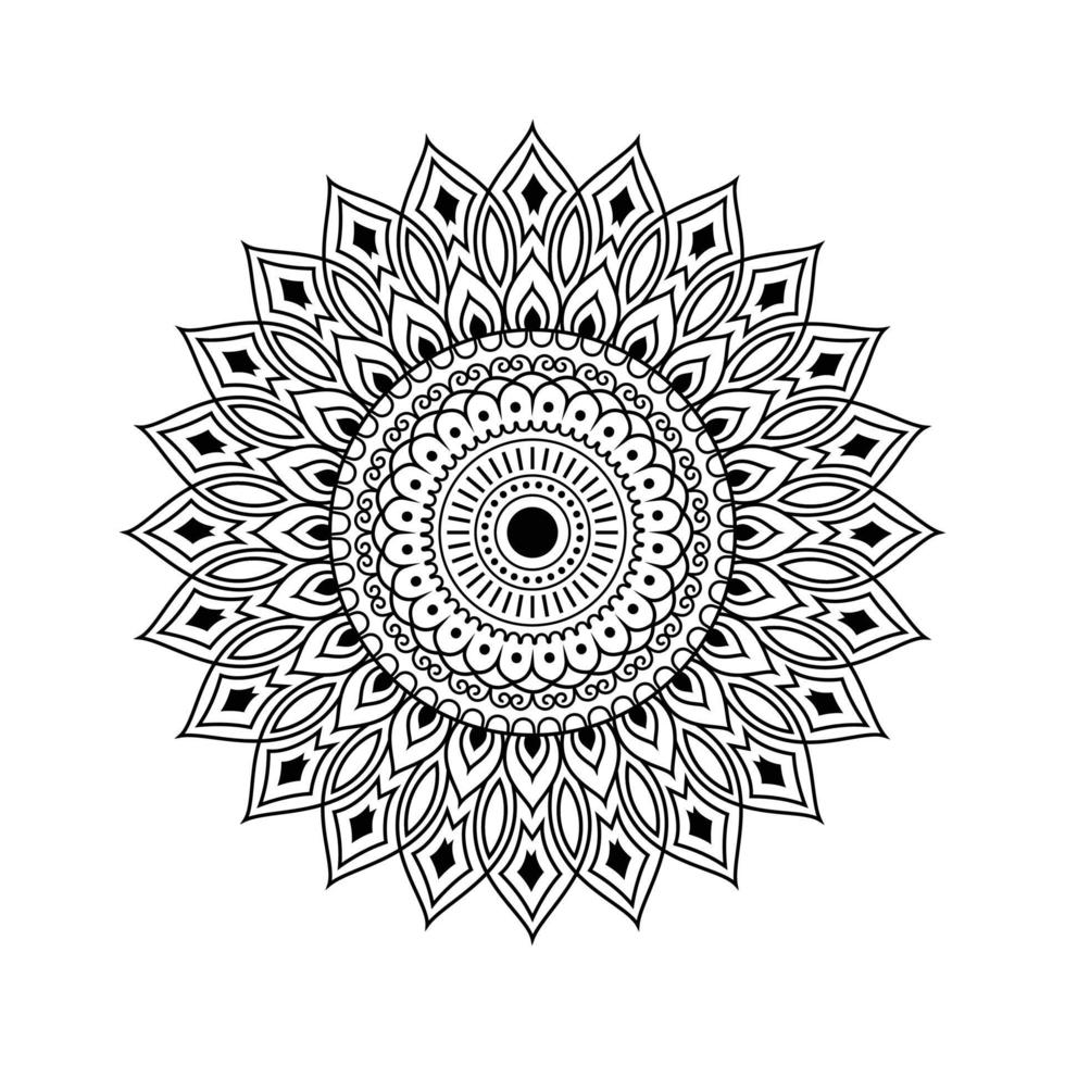 mandala geometrisk rund prydnad, tribal etniska arabiska indiska motiv, cirkulär abstrakt blommönster. handritad dekorativ vektor designelement. svartvitt