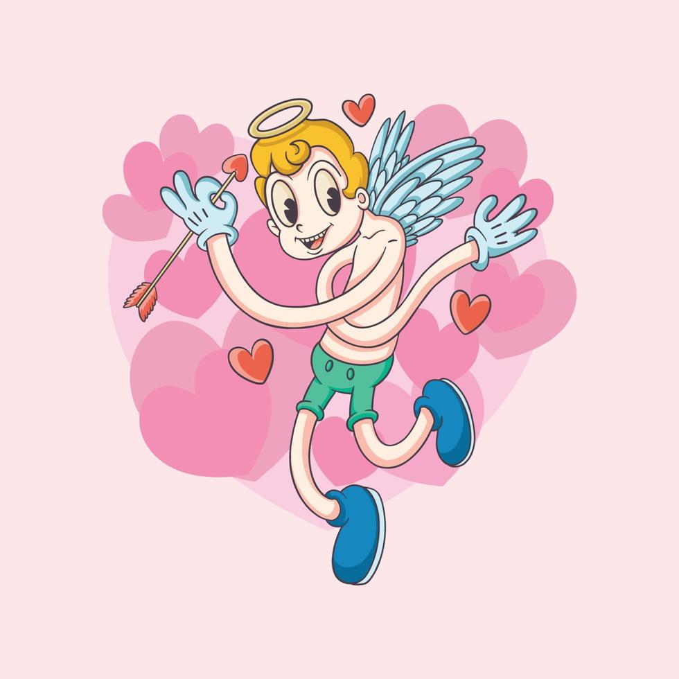 Alla hjärtans dag tema cupid ängel vintage tecknad vektor