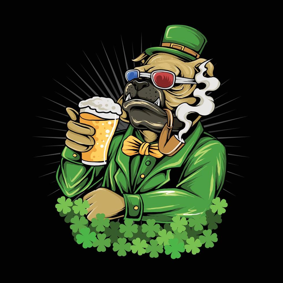 bulldog st. Patricks Day hatt och glasögon vektor