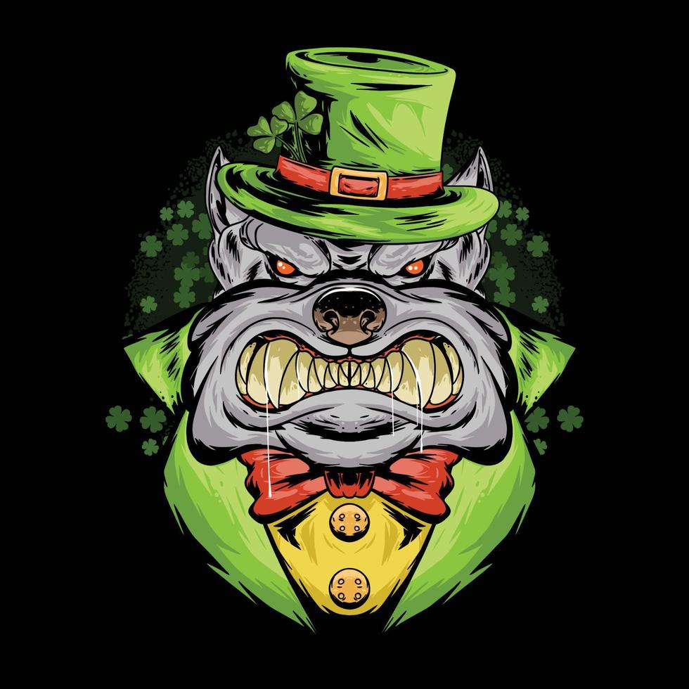 Bulldogge St. Patrick' Day mit grünem Hut und Mantel vektor