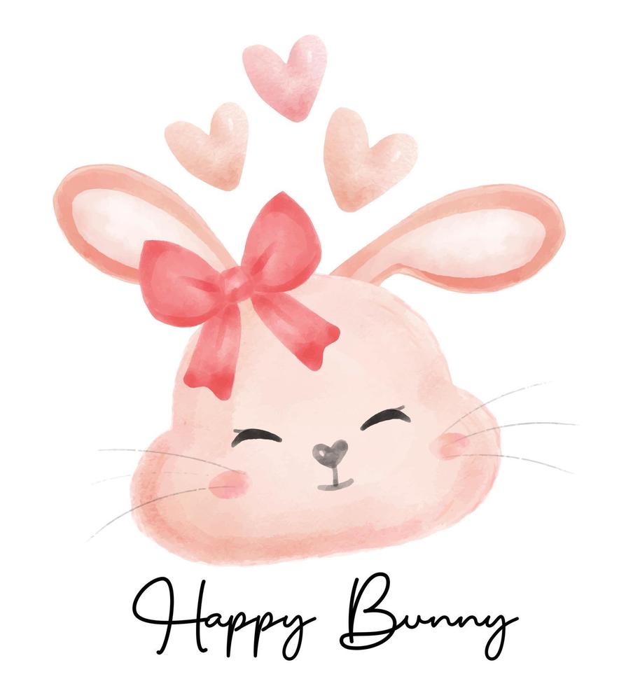 söt bunny kanin flicka leende ansikte med hjärtan tecknad akvarell vektor, glad kanin vektor