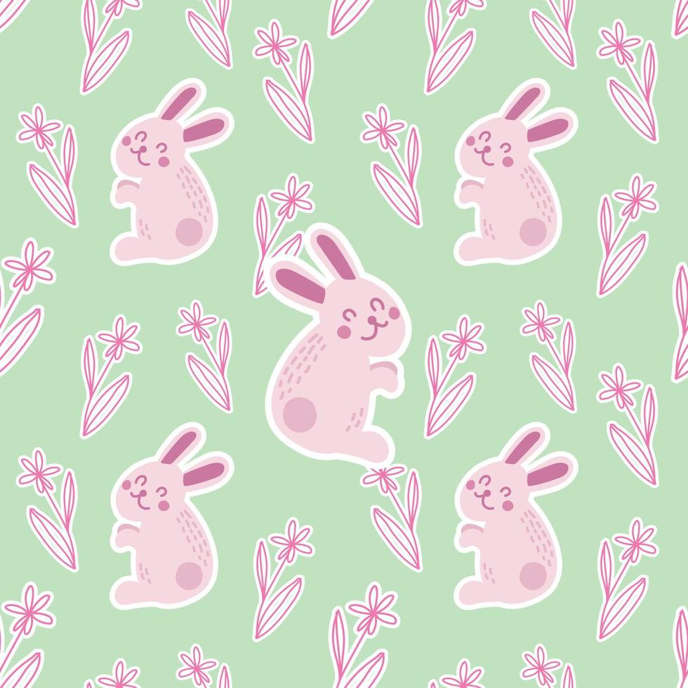 Happy Bunny Ostern süße Karte auf grünem Hintergrund textrue vektor