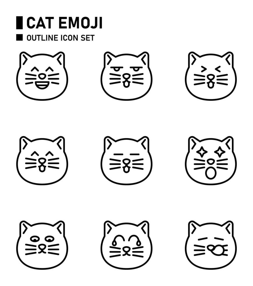 Katzen-Emoji-Umriss-Icon-Set. vektor