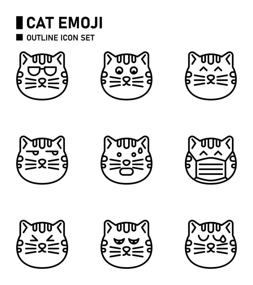 katt emoji kontur ikonuppsättning. vektor