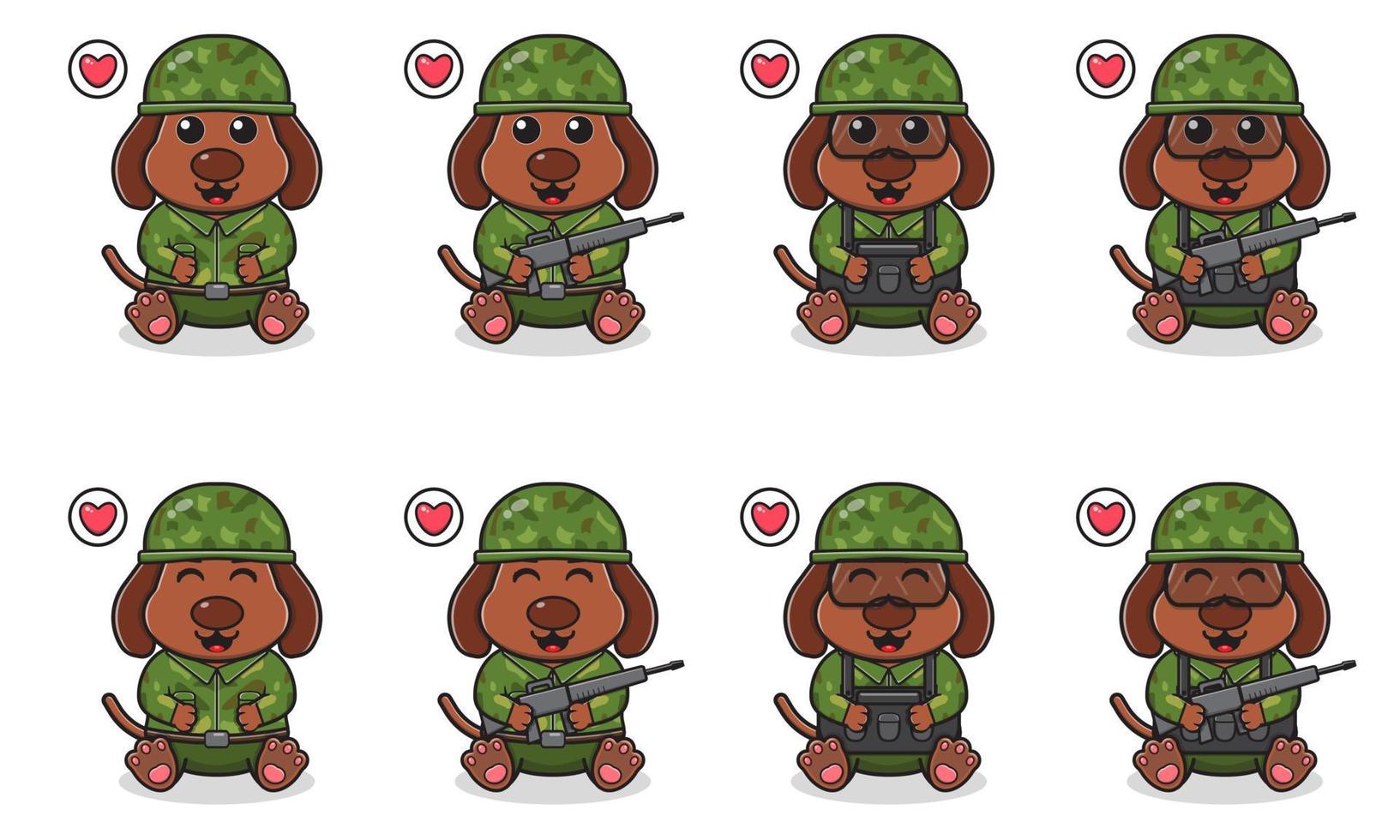 vektorillustration des niedlichen sitzenden hunde-cartoons mit soldatenkostüm. vektor