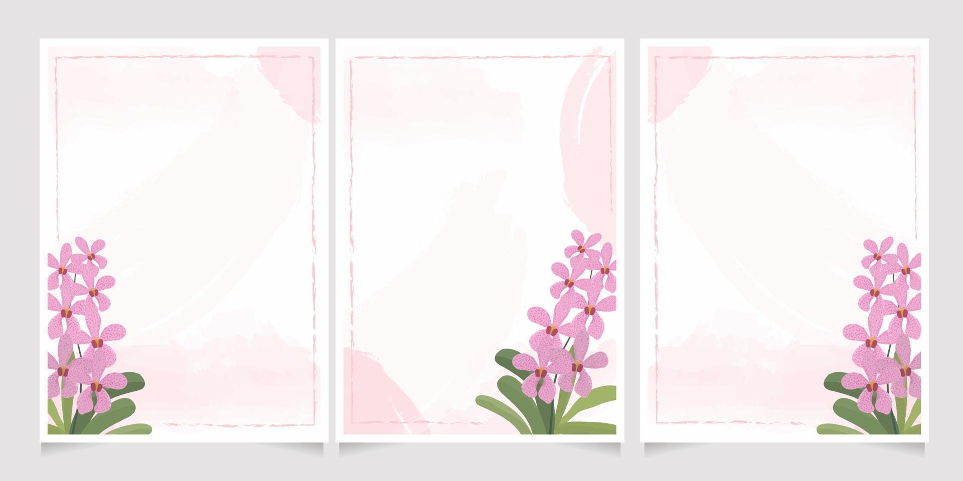 rosa mokara orkidé på akvarell stänk bröllop inbjudan bakgrund samling vektor