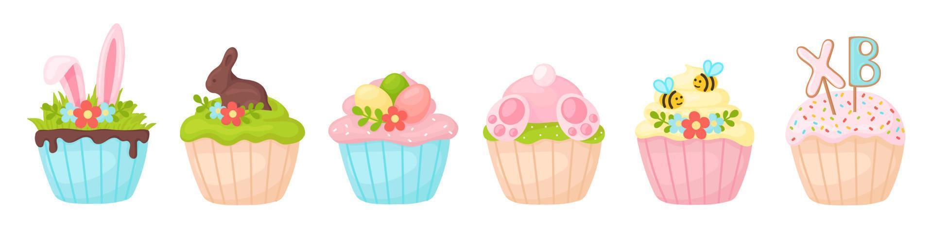 söta påsk cupcakes av pastellfärger i tecknad stil vektor