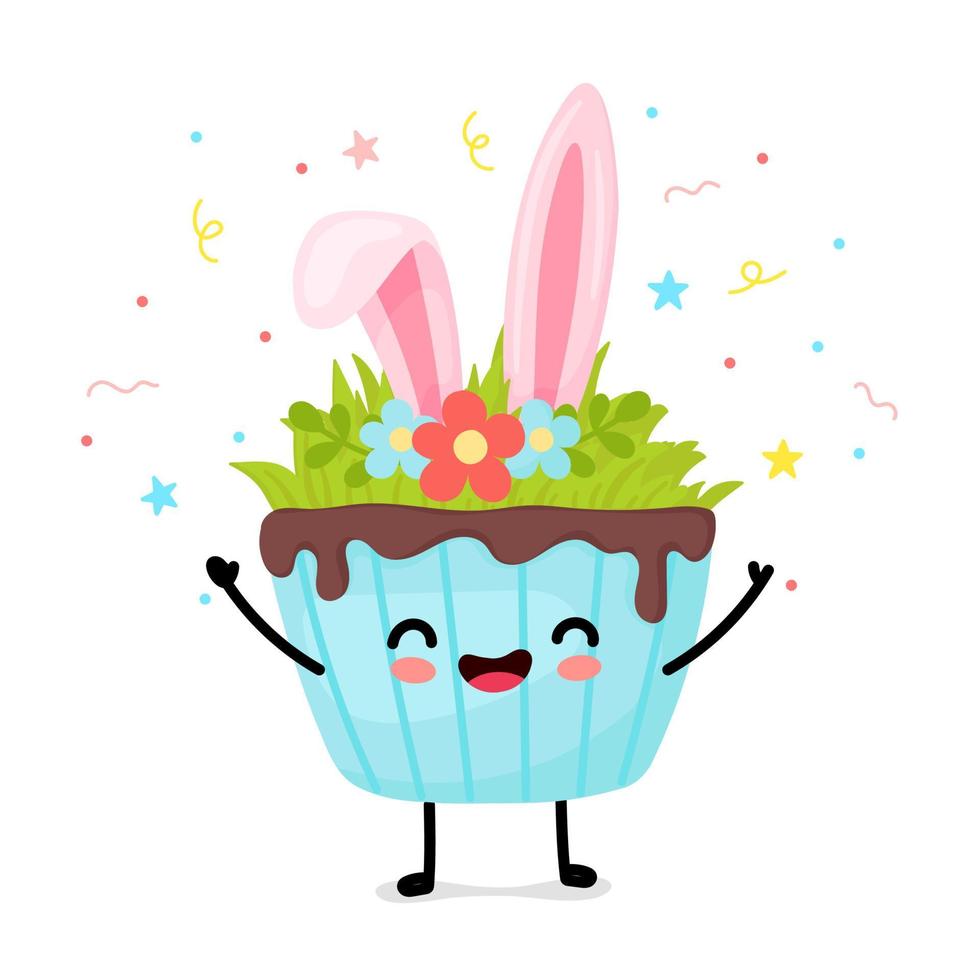 Ostern Cupcakes kawaii. süße illustration mit kuchen für ostern. Karikatur vektor